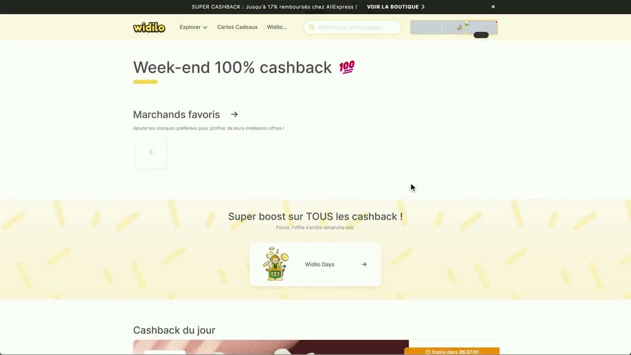 Capture du test de Widilo : Le principe du cashback