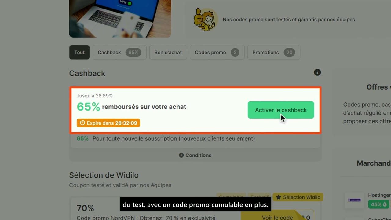 Capture du test de Widilo : Les abonnements tech