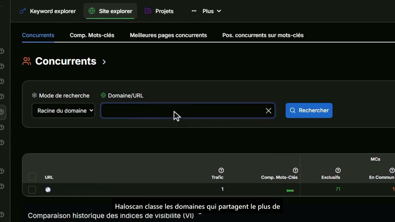 Capture du test de Haloscan : Concurrents
