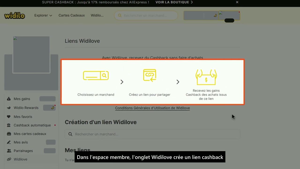 Capture du test de Widilo : Gagner en partageant (Widilove, parrainage)
